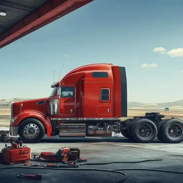 Parked dry van trailer at a service shop representing reliable dry van dispatch service